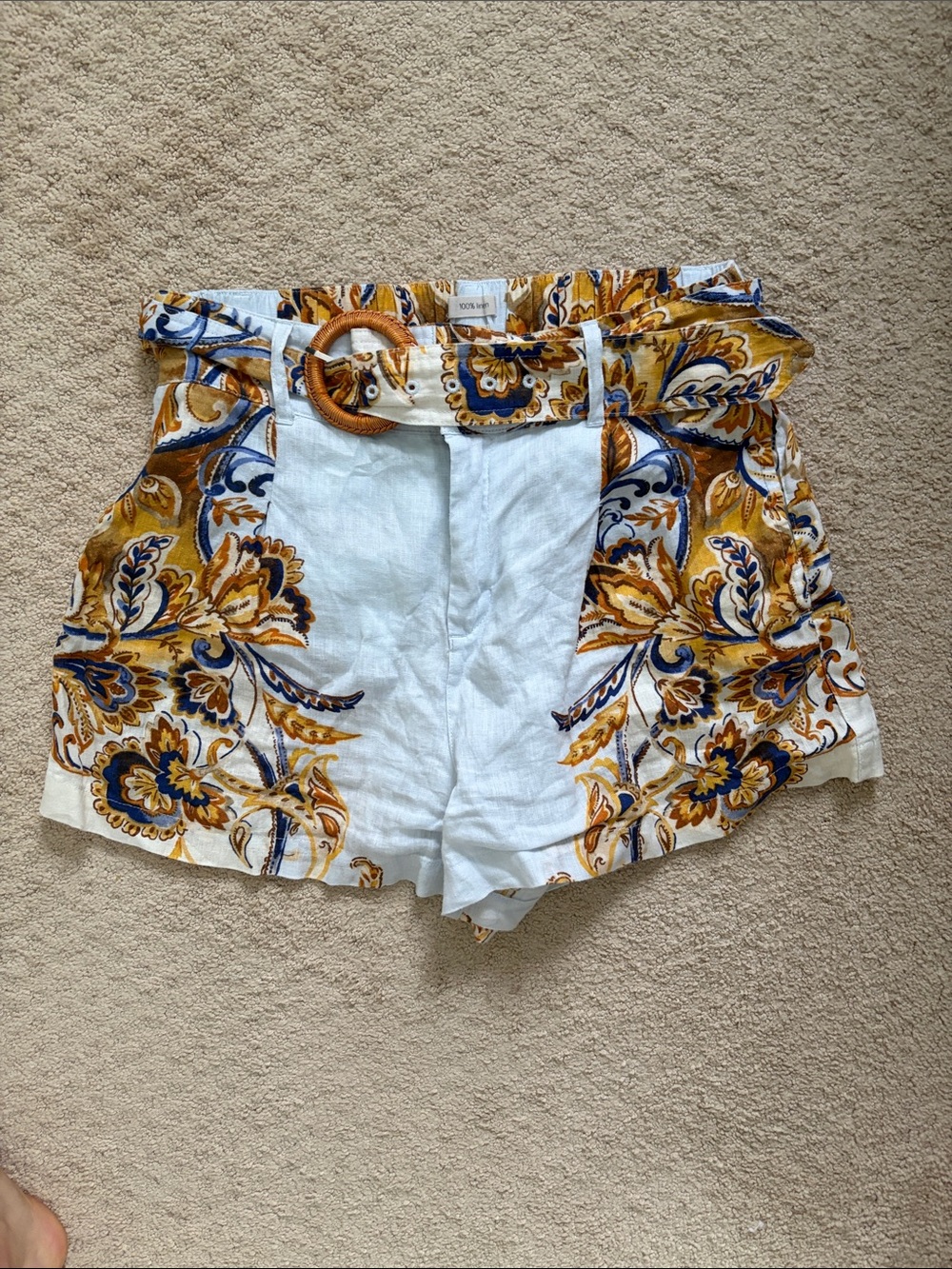 Joie High-Waist Floral Print Linen Shorts in White, Mustard, Navy